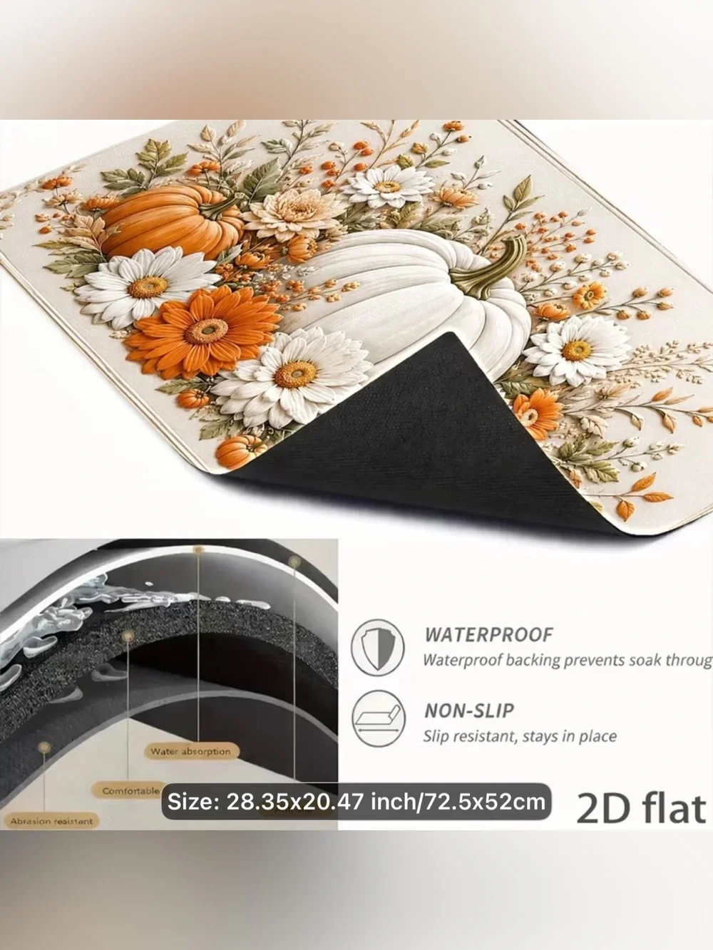 Autumn/Fall Pumpkin Floral Stove Top Protector-Orange/White Size-28.35x20.4 NIB